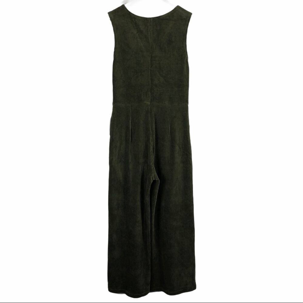 ANGIE Green Corduroy Cropped Jumpsuit‎ Small NWT Stretch Surplice Button Boho - Picture 2 of 9